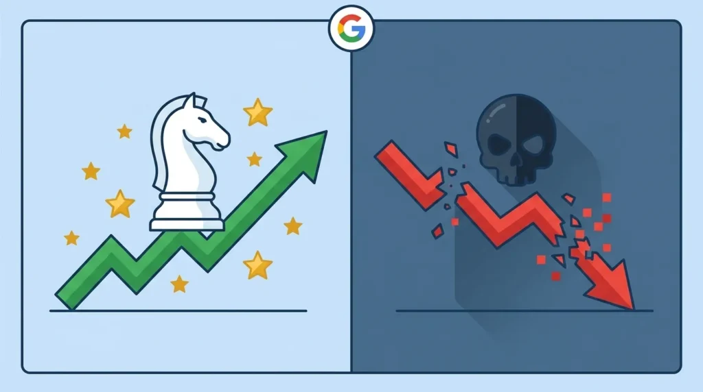 White hat vs black hat SEO concept comparison